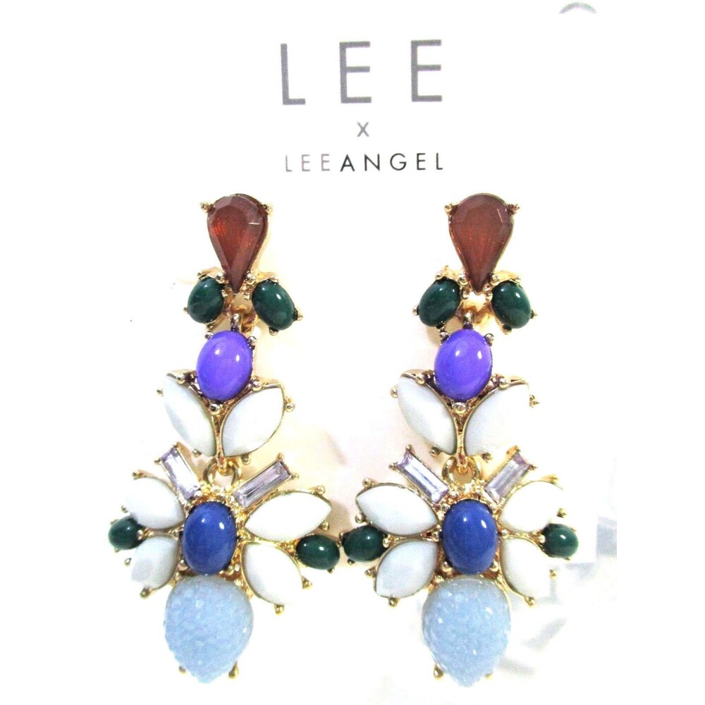Lee By Lee Angel Mutli Color Cabochon Chandelier Earrings NWT 68